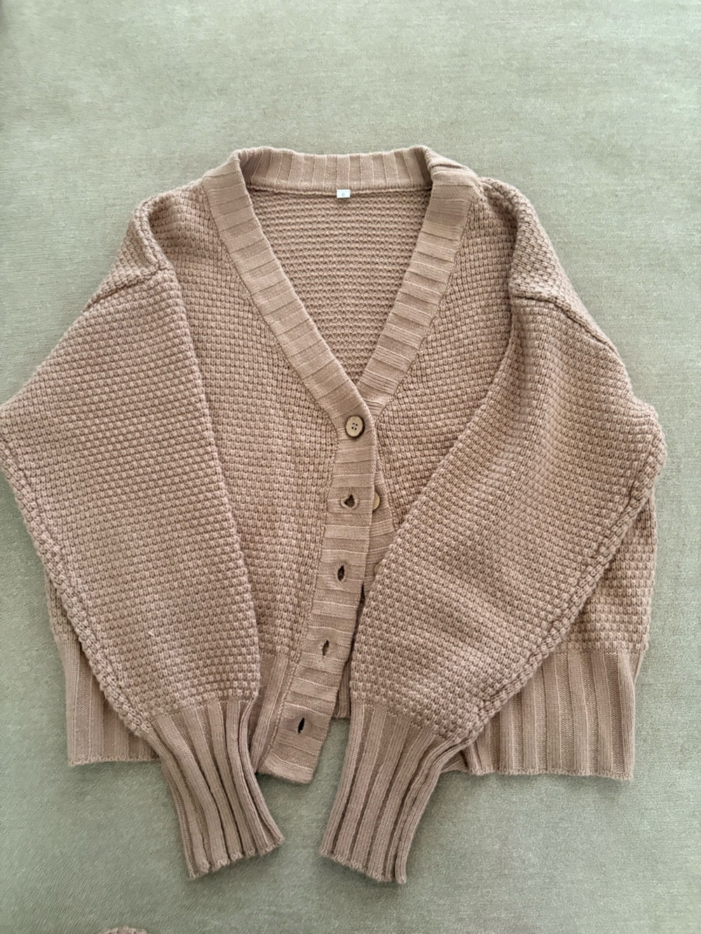 Chunky Knit Button-Up Cardigan and Pants Set in Taupe